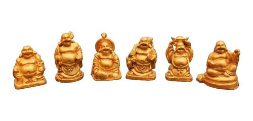 Set Budas Feng Shui Dorados X6 Unid Abundancia Prosperidad 