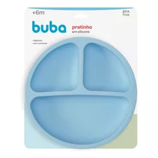 Prato De Silicone Redondo Com Divisórias E Ventosa Buba 15630 Azul Celeste