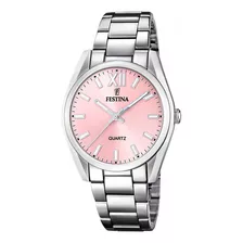 Reloj Festina F20622.2 Para Mujer Analogico Cuarzo Malla Plateado Bisel Plateado Fondo Rosa