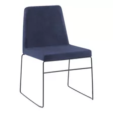 Cadeira Estofada Base Em Aço F41 Linho Azul Marinho Dmobilia