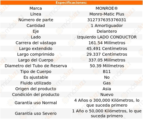 (1) Amortiguador Monro-matic Plus Conductor Del Aura 07/09 Foto 3