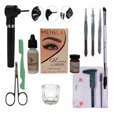 Kit Rena Menela Sobrancelha Design Pincel Rosa Navalha Mixer Cor Loiro Escuro