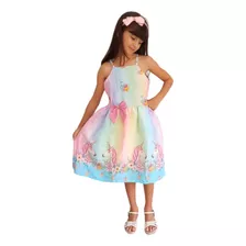 Vestido Infantil Unicórnio Degradê Blogueira Colorido+brinde