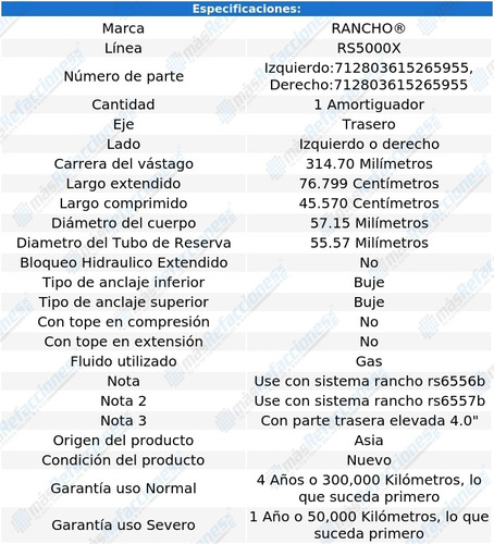 Amortiguador Rs5000x Gas Tra H2 03-09 Rancho Foto 2