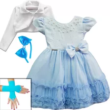 Vestido Infantil Frozen Cinderela Alice Realeza Azul Bolero