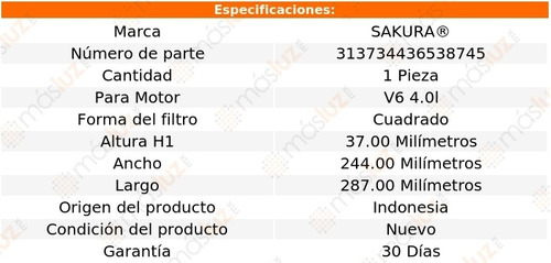 1) Filtro Para Aire Cuad Nissan Titan 4.0l V6 15 Sakura Foto 2