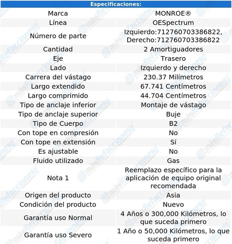 Par Amortiguadores Traseros Gas Oespectrum Sx4 07-13 Monroe Foto 3