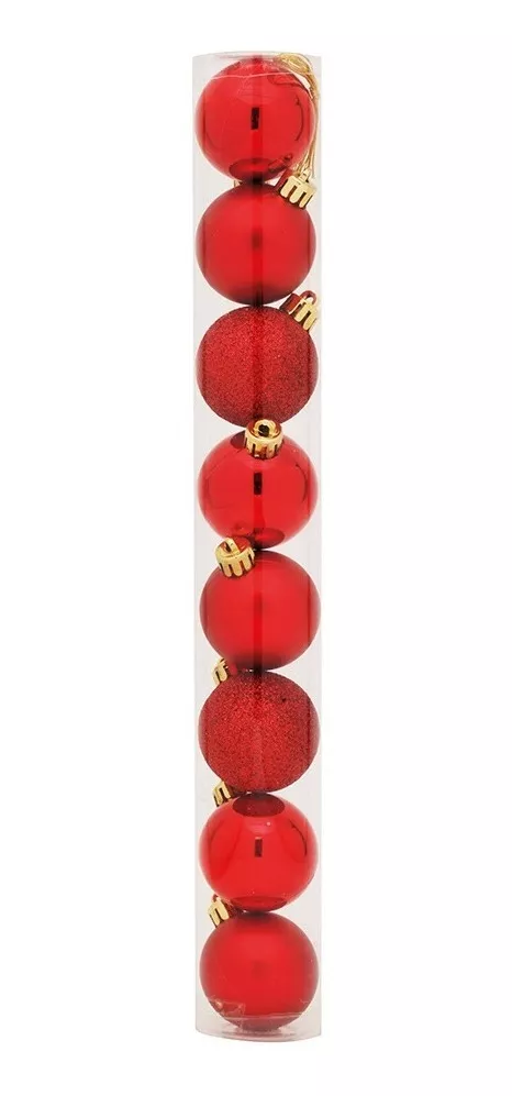 Bolas Em Tubo Vermelho 8cm - 08 Unidades - Cromus Natal