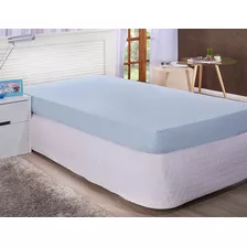 Lençol Azul Cama Casal Queen 200 Fios 100% Algodão Elástico