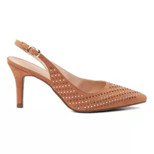 Sapato Scarpin Feminino Slingback Strass Bico Fino Casual