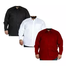 Kit Com 3 - Camisa Social Masculina Extra Grande Plus Size