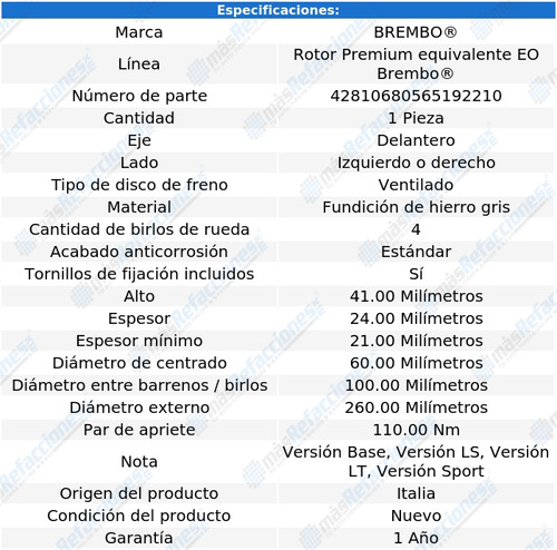 Disco De Freno / Chevrolet Tornado Lt 2013 A 2019 Delan Vent Foto 3