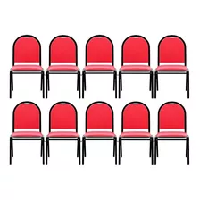 Kit 10 Cadeiras Hotel Sala Auditório Empilhável Corano Cor Vermelho Material Do Estofamento Couro Sintético