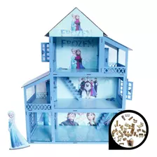 Casa Casinha Adesivada Frozen + 44 Móveis + Brinde Mdf