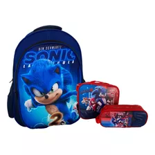 Kit Morral Maleta Sonic + Lonchera + Cartuchera