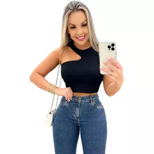 Cropped Blusinha Feminina Mula Regata Ombro Só Canelado 3d