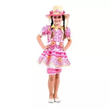 Vestido Caipira De Festa Junina Infantil Rosa Com Chapéu