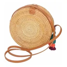 Bolsa Redonda De Bambu Luxo Moda Praia Piscina Verão