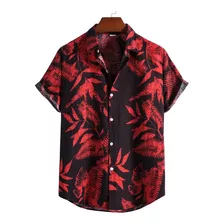 Polera De Manga Corta Con Estampado Hawaiano Para Hombre