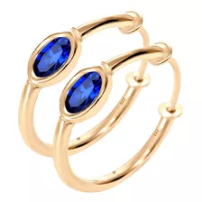 Brinco Argola 18mm Safira Oval Prata 925 Dourada 18k