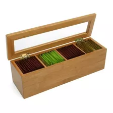 Caja De Te Madera Bambu 4 Divisiones Organizador Saquitos 