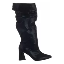 Bota Feminina Slouch Cristal Bico Fino Tendência Inverno 24