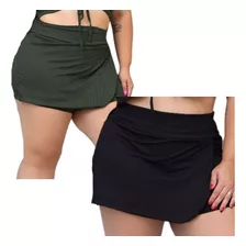 Kit Com 2 Shorts Saia Moda Plus Size Malha Canelada