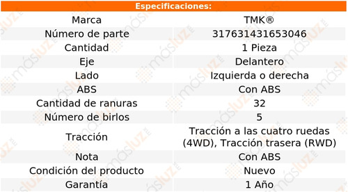 1- Maza Delantera Izq/der Con Abs Wrangler V6 3.8l 07/11 Tmk Foto 2