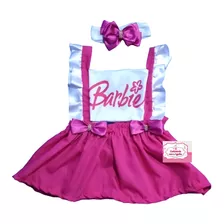 Roupa Jardineira Romper Infantil Da Barbie Rosa