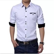 Camisa Hombre Manga Larga Diseño Bolsillo Algodon Ropa