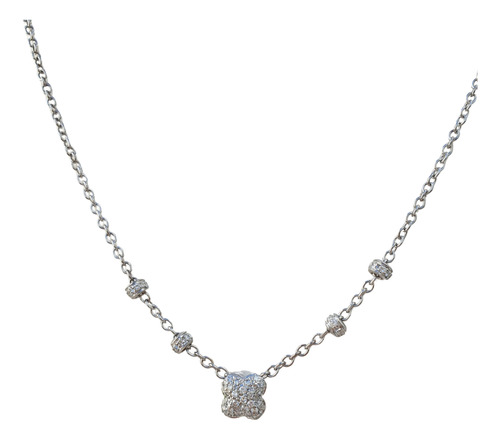 Colar De Ouro Branco 18k 750 Trevo De Diamantes 0,39ct 44cm Branco