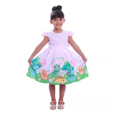 Vestido Temático Infantil Dinossauro Rosa