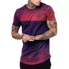 Camiseta Camisa Masculina Long Line Combinada Colorida Swag