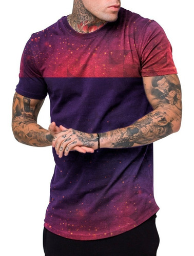 Camiseta Camisa Masculina Long Line Combinada Colorida Swag