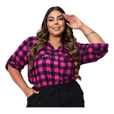 Camisa Blusa Xadrez Plus Size Feminina Viscolinho 46 Ao 54