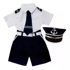 Conjunto Infantil Marinheiro Comandante Piloto + Quepe Luxo