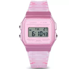 Reloj Casio F 91ws 4d Correa Resina Rosa Transparente