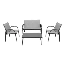 2 Cadeira + Sofá Varanda + Mesa Área Externa Jardim Piscina Estrutura Cinza