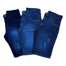 Kit 3 Bermudas Jeans Masculina Lycra Elastano