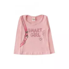 Blusa Cottom Manga Longa Infantil Menina Smart Rosa