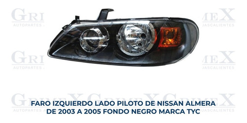 Faro Nissan Almera 2003-03-2004-04-2005-05 Negro Tyc Ore Foto 10