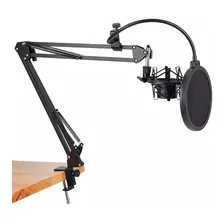 Kit Profesional Brazo Microfono Antipop Soporte Araña Studio Color Negro