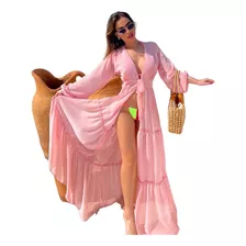 Saída De Praia Longa Kimono Estilo Vestido Feminino Premium