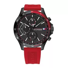 Reloj Tommy Hilfiger Caballero Silicona 1791722 100%original Color De La Correa Rojo