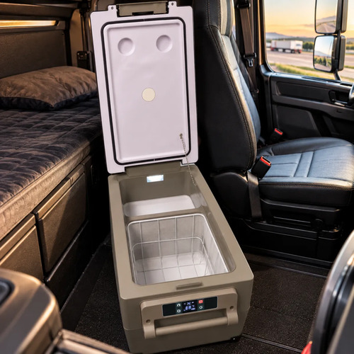 Geladeira Portatil 110v 220v 12v 24v Caminhao Camping Carro Motorhome Quadrivolt Automotiva Freezer Caixa Termica Compressor Digital Viagem Pesca Quadriciclo Van Trailer Offroad Rodas Bivolt 35 Litros — foto 5