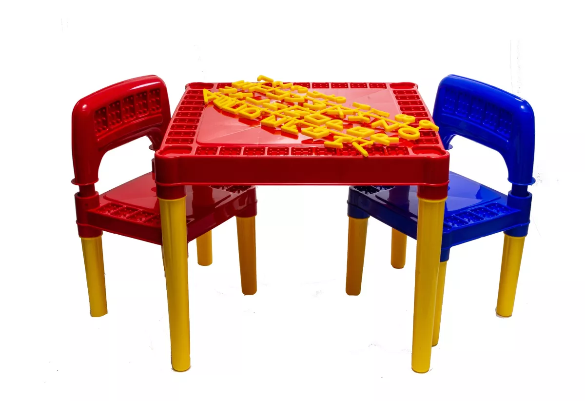 Mesa Alfabetizadora Com 2 Cadeiras Plástico Azul/vermelha