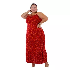 Vestido Feminino Longo Verão Plus Size Estampado Malha Fria