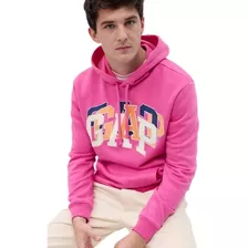 Gap Sudadera Estilo Layered Hoodie Happy Pink Logo 3 Veces