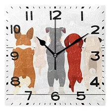 Naanle Reloj De Pared Cuadrado Con Diseño De Perros De Dibu