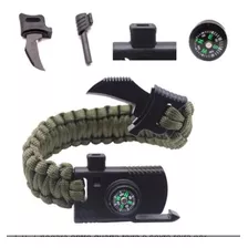 Pulseira Paracord Sobrevivência Militar Pederneira Bussola Cor Verde